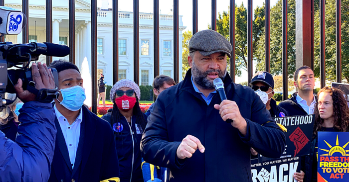 People For President Ben Jealous speaks at a voting rights protest in front of the White House on November 3, 2021.