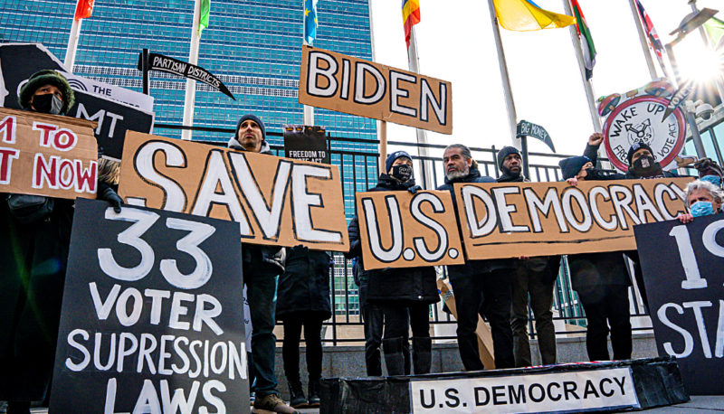 Activists Gather Outside the UN to Demand Biden Pass Voting Rights Legislation