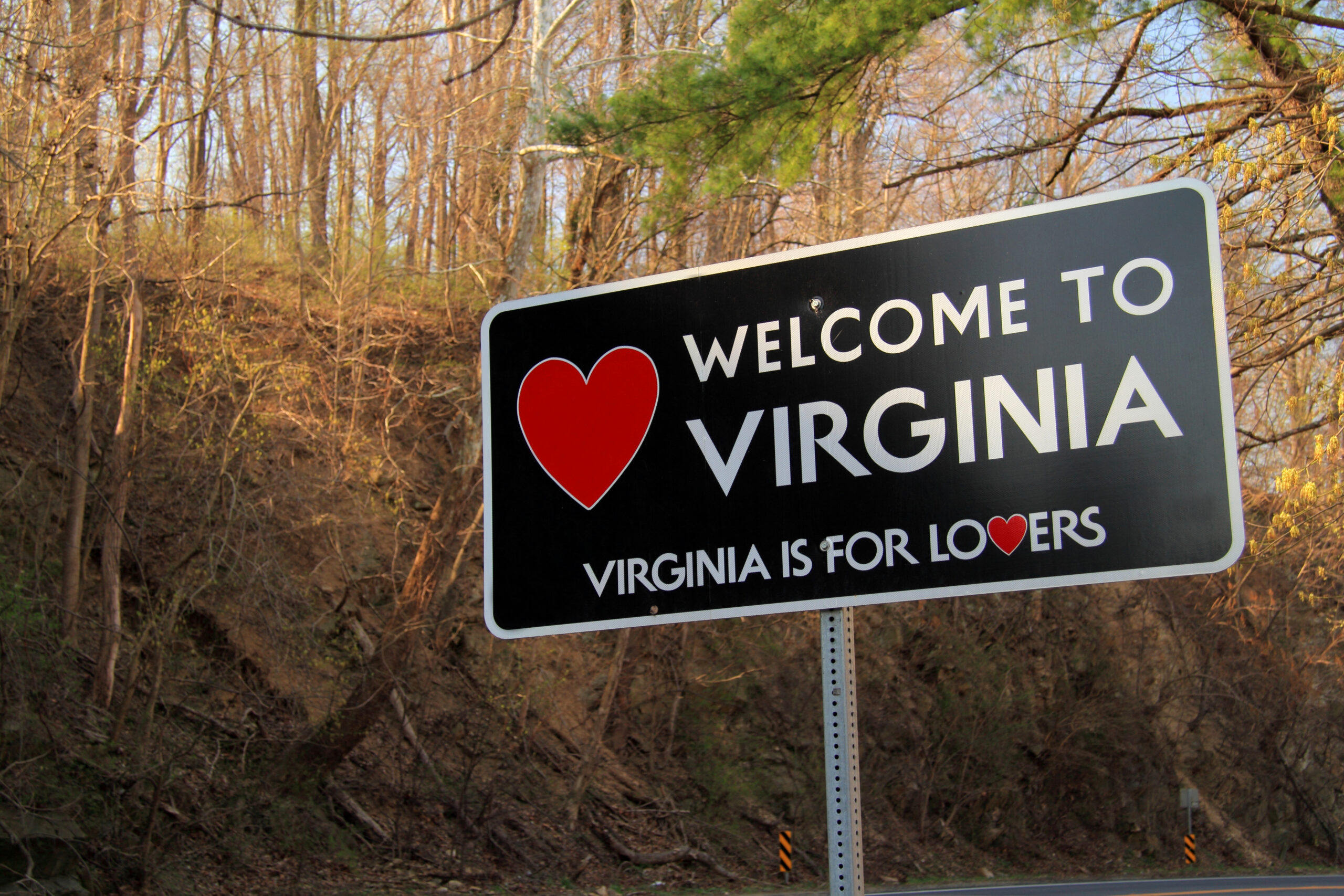 A street sign that reads "Welcome to Virginia, Virginia is for lovers"